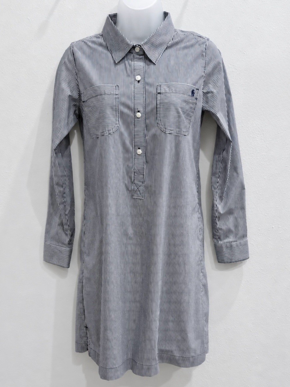 Spartina 449 Shirt Dress Small Blue Black White Striped Cotton Stretch